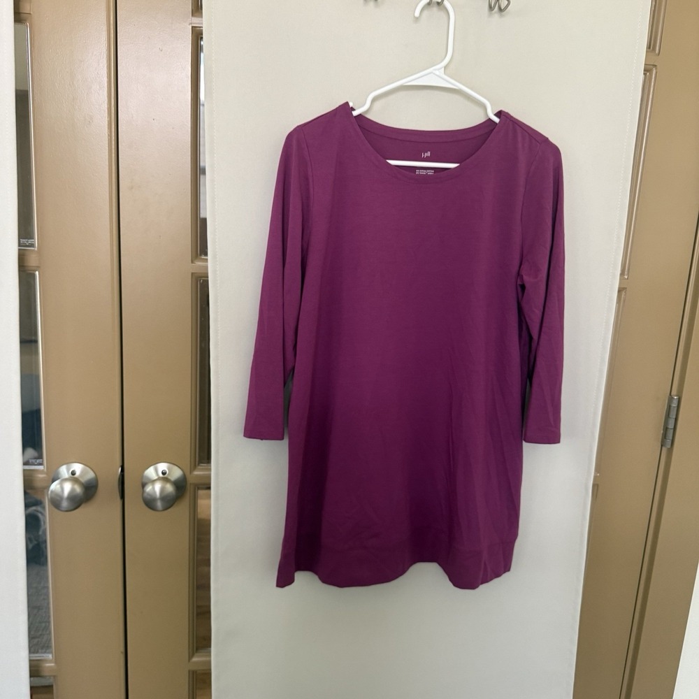 J. Jill Womens Small Fuschia Luxe Supima Crewneck Tunic 3/4 Sleeve T-Shirt Top